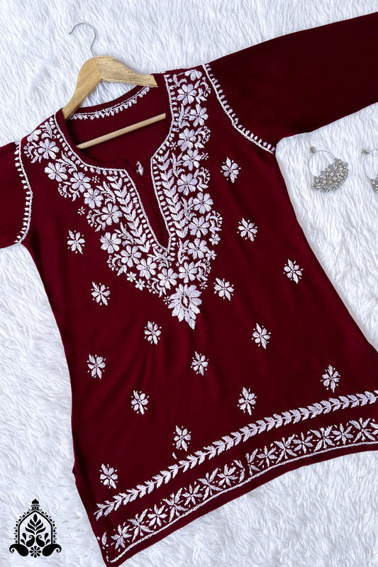 ADAH CHIKANKARI PREMIUM MODAL SHORT KURTI