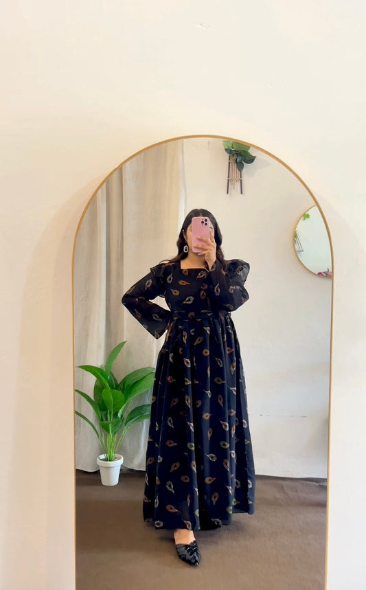 KALISTA FLORAL AQUARE NECK MAXI - CHIFFON DRESS ( INNER ATTACHED )