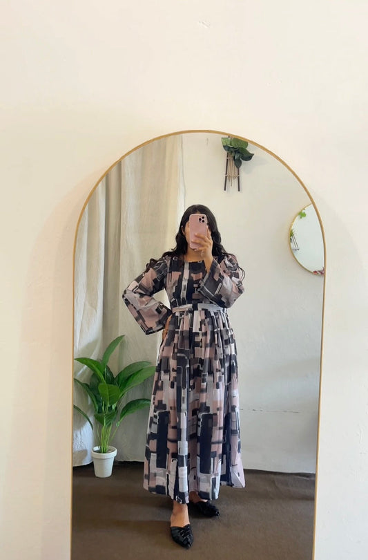 Ruffle Patterned Detailed Layered - CHIFFON DRESS ( INNER ATTACHED )